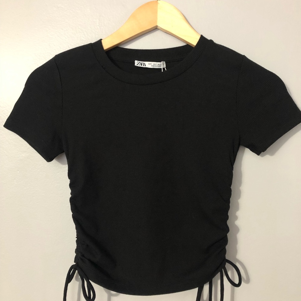 Zara Cropped Baby Tee With Side Ruching/Ties